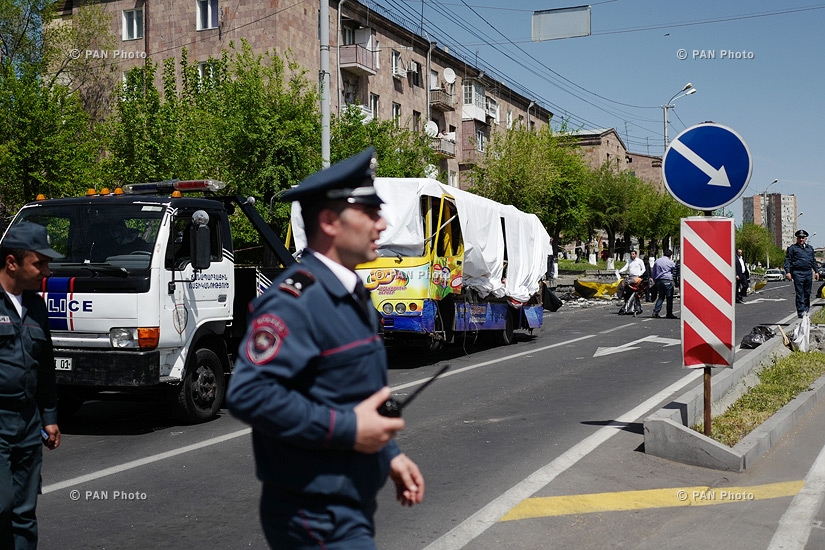 Exploded bus on Halabyan street, Yerevan