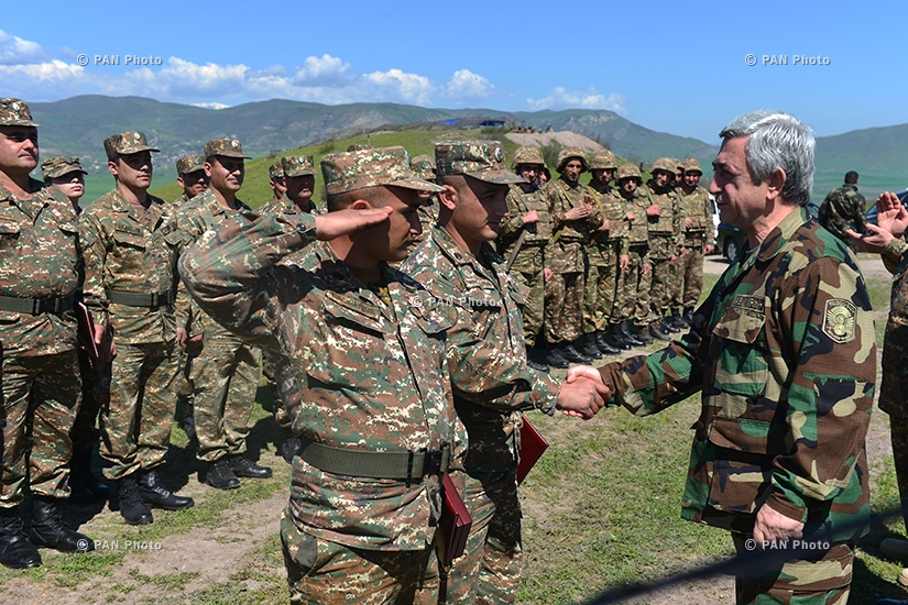 Armenian President Serzh Sargsyan gives out state awards to a number of servicemen for displaying courage and bravery in Nagorno Karabakh
