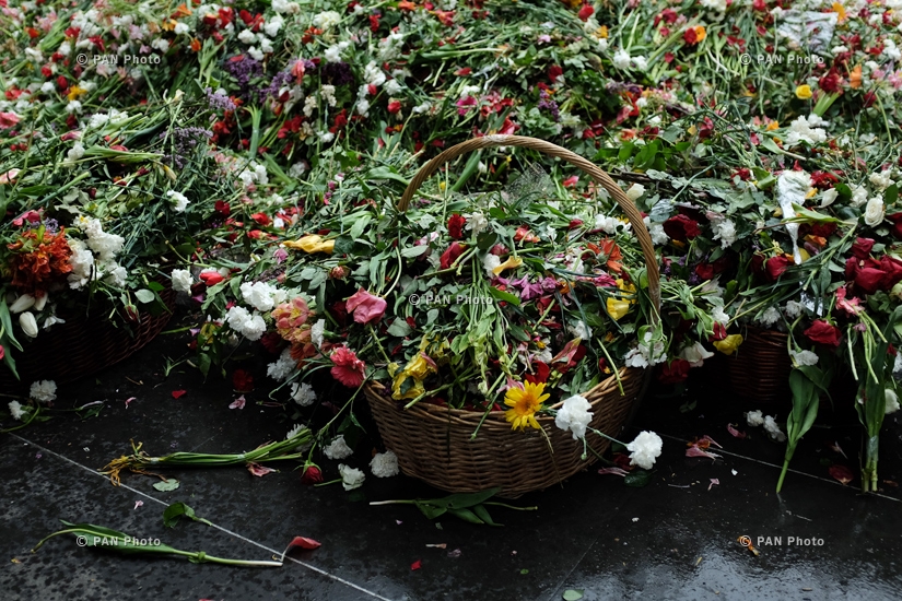 Flowers collected at Tsitsernakaberd memorial