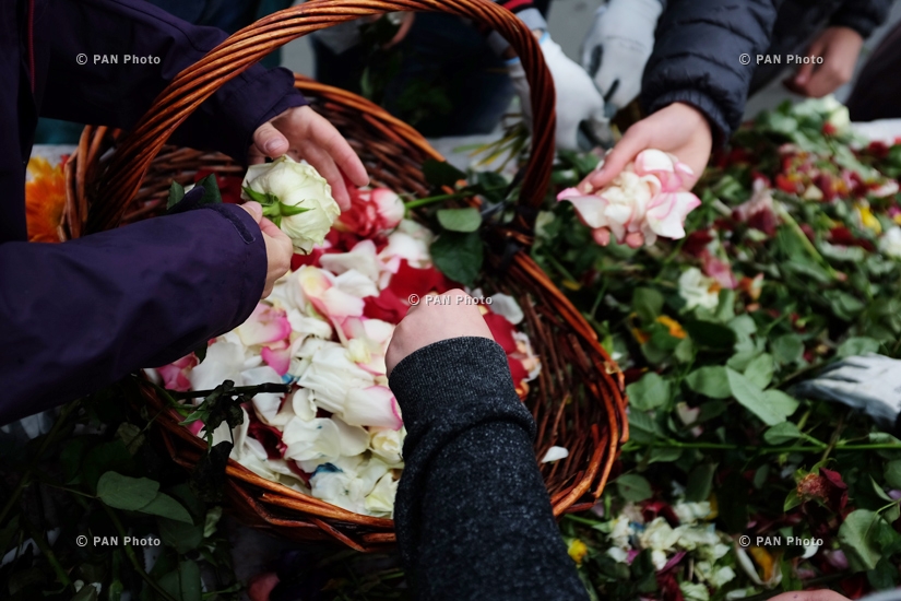 Flowers collected at Tsitsernakaberd memorial