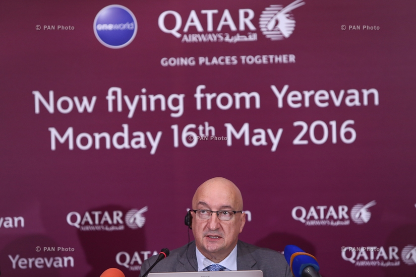 Пресс-конференция главного коммерческого директора Qatar Airways Хью Данливи, посвященная первому рейсу из Еревана в Доху