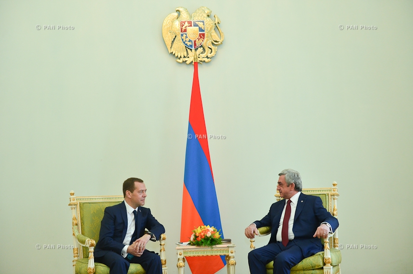 Armenian President Serzh Sargsyan receives the Chairman of Government of Russian Federation Dmitry Medvedev