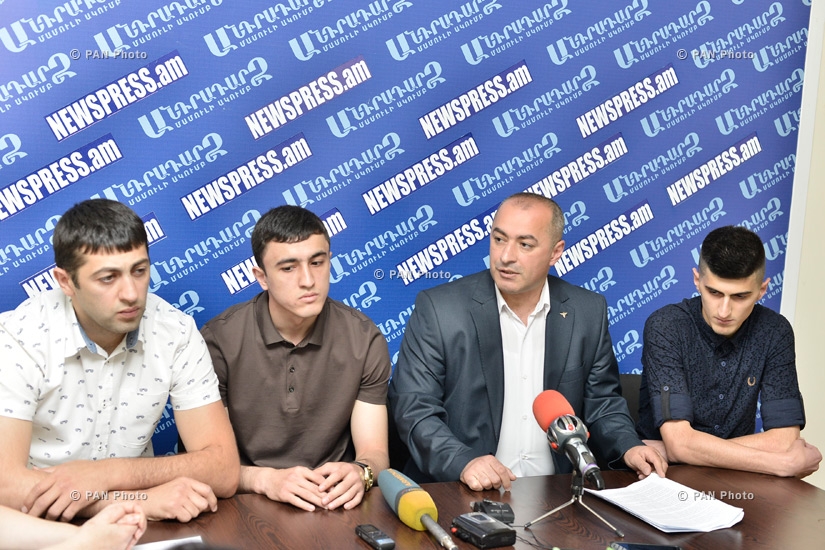 Armenian national taekwondo team head coach Gevorg Danielyan, European silver medalist Arman Yeremyan and G1 tournament bronze medalist  Sergey Avanesov give press conference