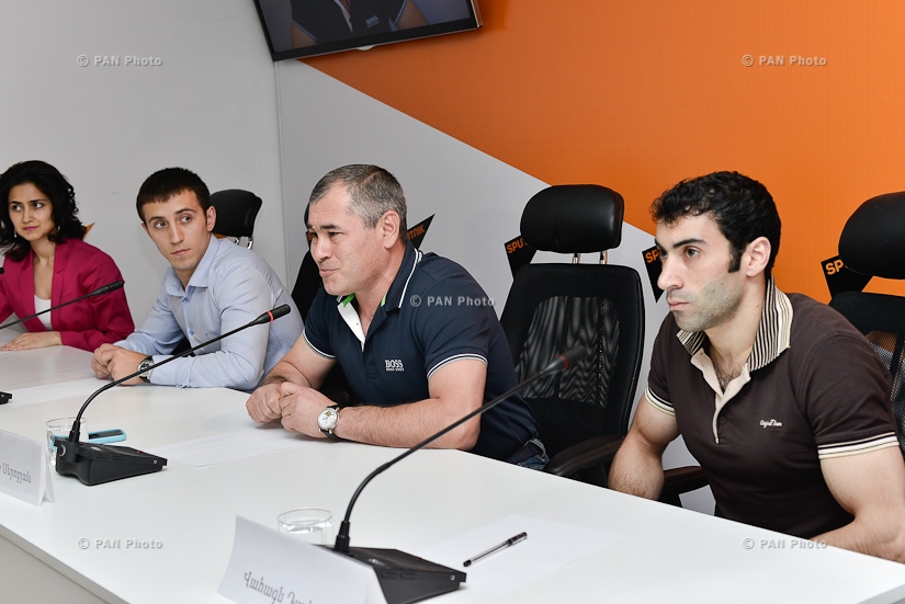 Press conference of Armenia gymnastics team head coach Hakob Serobyan and silver medalists of European Gymnastics Championships Vahagn Davtyan and Artur Davtyan
