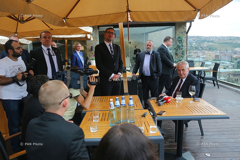 Czech President Miloš Zeman's briefing with Czech journalists at Cascades Complex in Yerevan