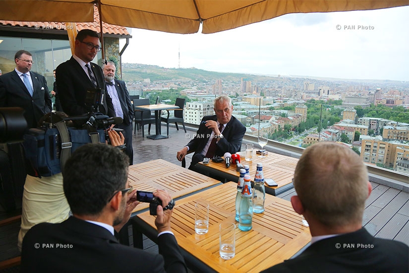 Czech President Miloš Zeman's briefing with Czech journalists at Cascades Complex in Yerevan