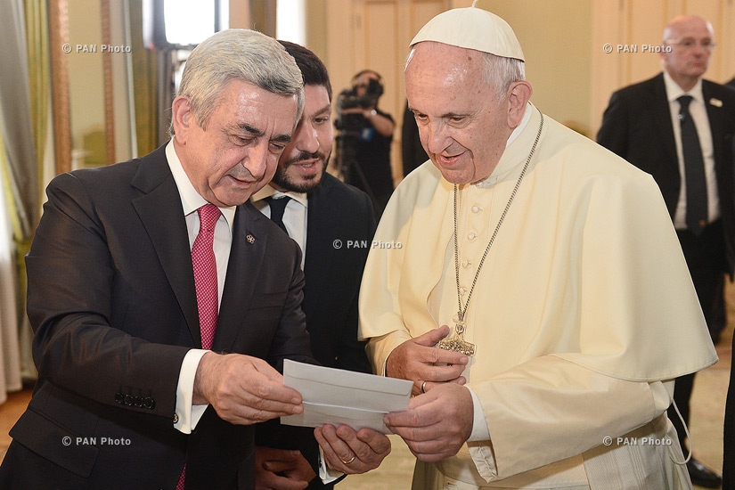 Armenian President Serzh Sargsyan receives Pope Francis