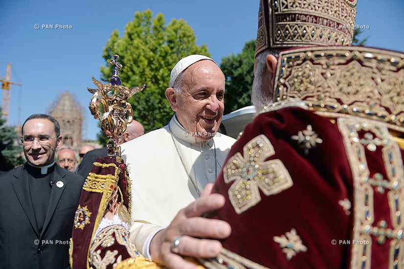 Pope Francis participates in the Divine Liturgy celebrated by Catholicos Karekin II at the Armenian Apostolic Cathedral in Etchmiadzin