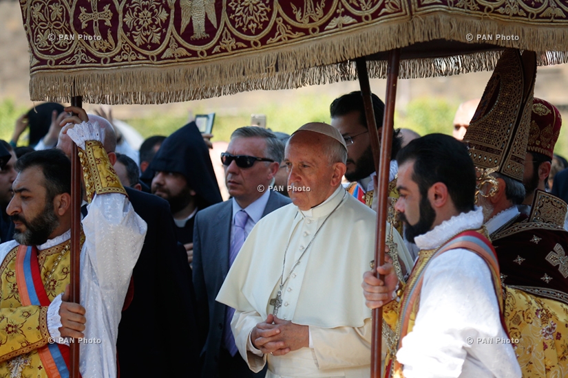Pope Francis participates in the Divine Liturgy celebrated by Catholicos Karekin II at the Armenian Apostolic Cathedral in Etchmiadzin