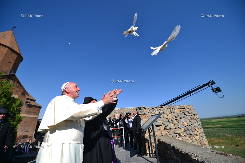 Pope Francis and Catholicos of All Armenians Karekin II visited Khor Virap monastery in Ararat province of Armenia