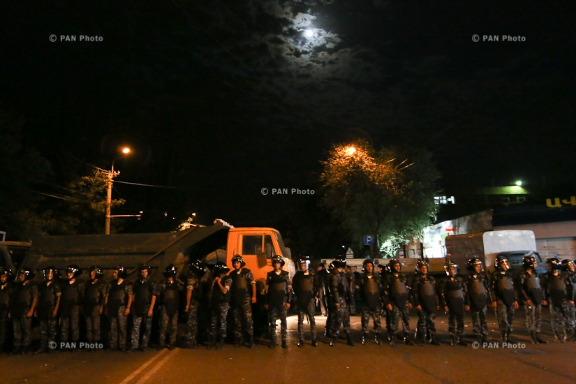 Protest demanding the release of detainees in Freedom Square and near Erebuni police HQ in Yerevan that a group of armed people seized