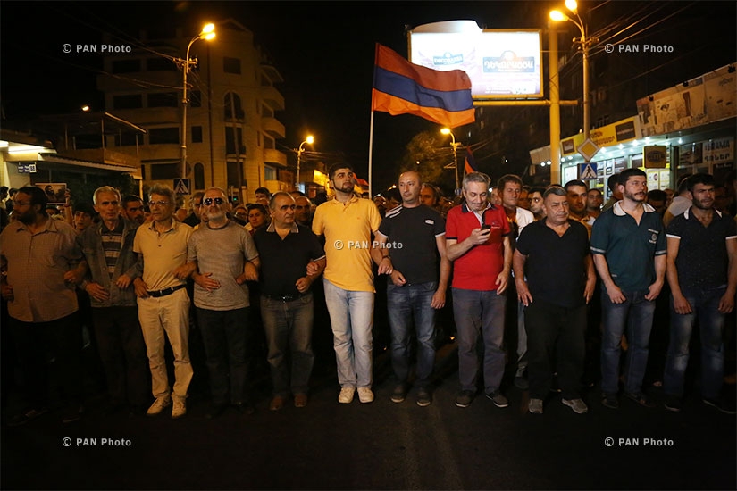 Protest march in support of the armed group, that seized a patrol regiment in Yerevan. Day 10