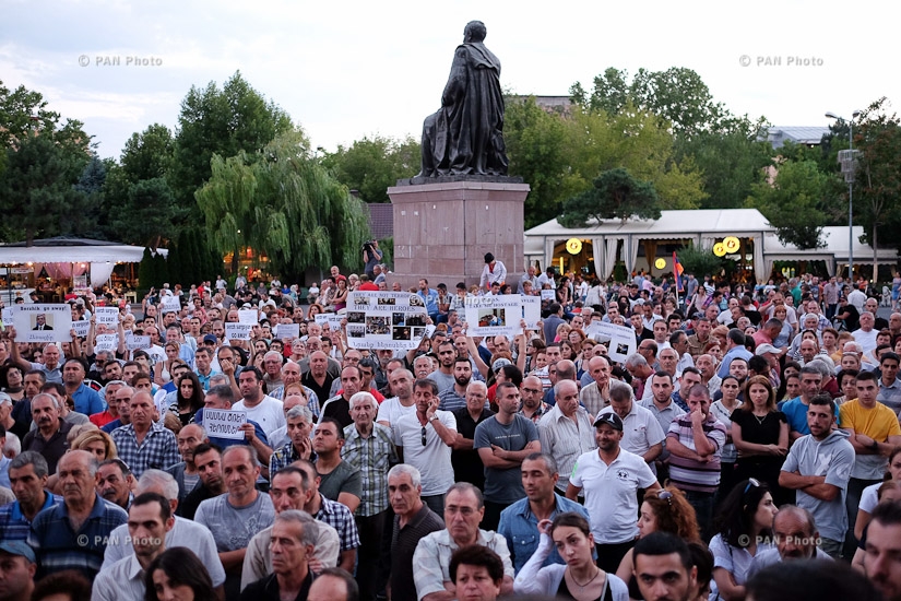 Protest rally in Yerevan's Liberty Square in support of the armed group, that seized a patrol regiment in Yerevan: Day 13