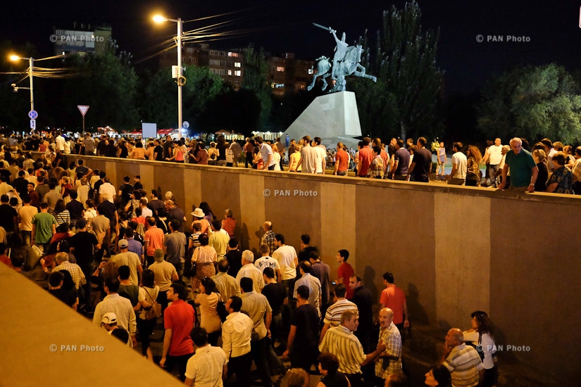Protest march in support of the armed group, that seized a patrol regiment in Yerevan. Day 13