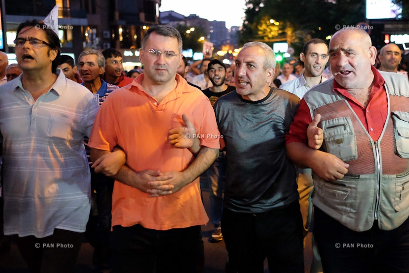 Protest march in support of the armed group, that seized a patrol regiment in Yerevan. Day 13