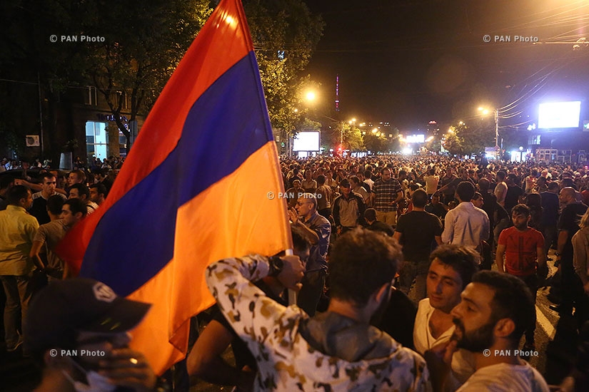 Protest march towards RA Presidential palace in support of the armed group, that seized a patrol regiment in Yerevan. Day 14