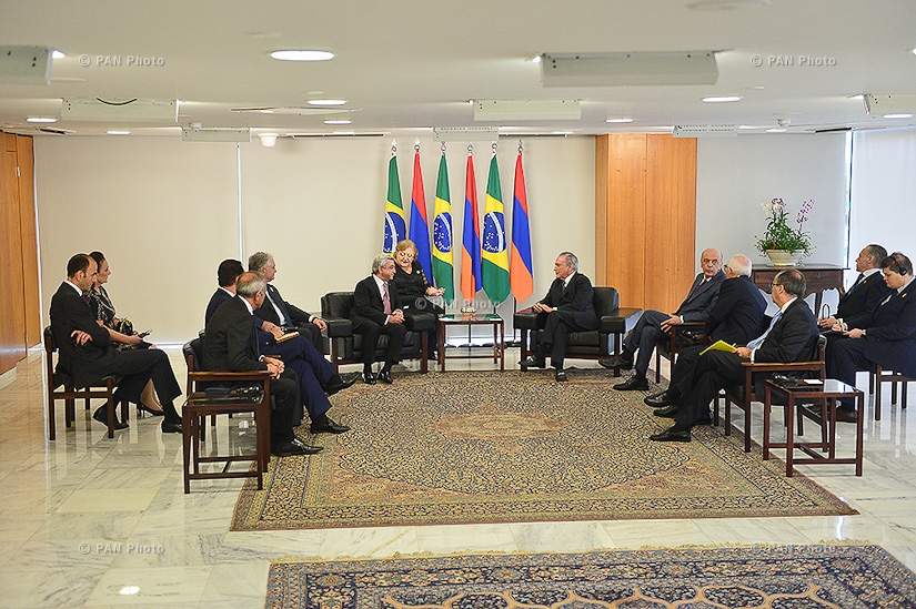 Armenian president Serzh Sargsyan meets with the Acting President of Brazil Michel Temer