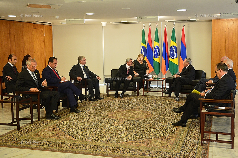 Բրազիլիայում նախագահ Սերժ Սարգսյանը հանդիպել է Բրազիլիայի նախագահի պաշտոնակատար Միշել Տեմերի հետ