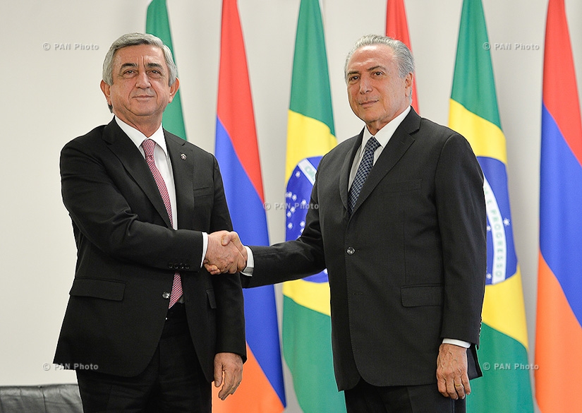 В Бразилии президент Армении Серж Саргсян встретился с исполняющим обязанности Президента Бразилии Мишелом Темером