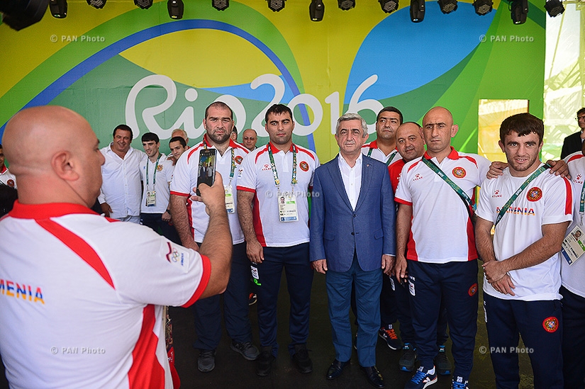 In Rio de Janeiro Armenian president Serzh Sargsyan meets with the athletes representing Armenia at the 31st Olympic Games