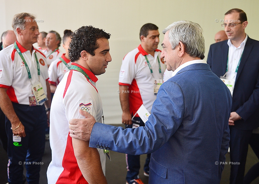 In Rio de Janeiro Armenian president Serzh Sargsyan meets with the athletes representing Armenia at the 31st Olympic Games