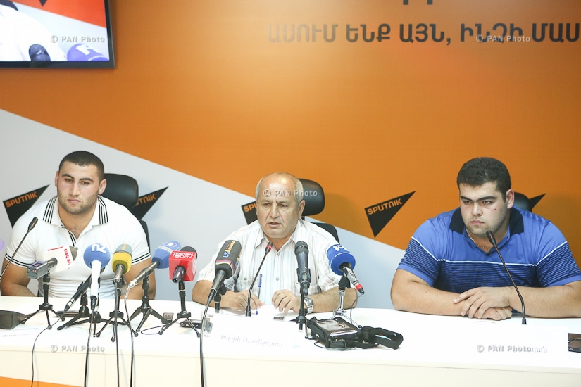 Press conference by vice-champions – weightlifters Simon Martirosyan, Gor Minasyan and head coach for the men's weightlifting team of Armenia Pashik Alaverdyan