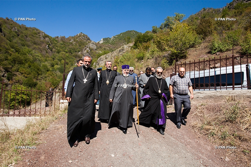 Catholicos of All Armenians Karekin II and members of Supreme Spiritual Council visit Artsakh's Dadivank monastery