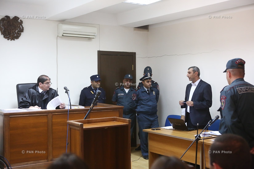 Court hearing of case against Gagik Mikayelyan, arrested during clashes between demonstrators and police in Sari Tagh in July