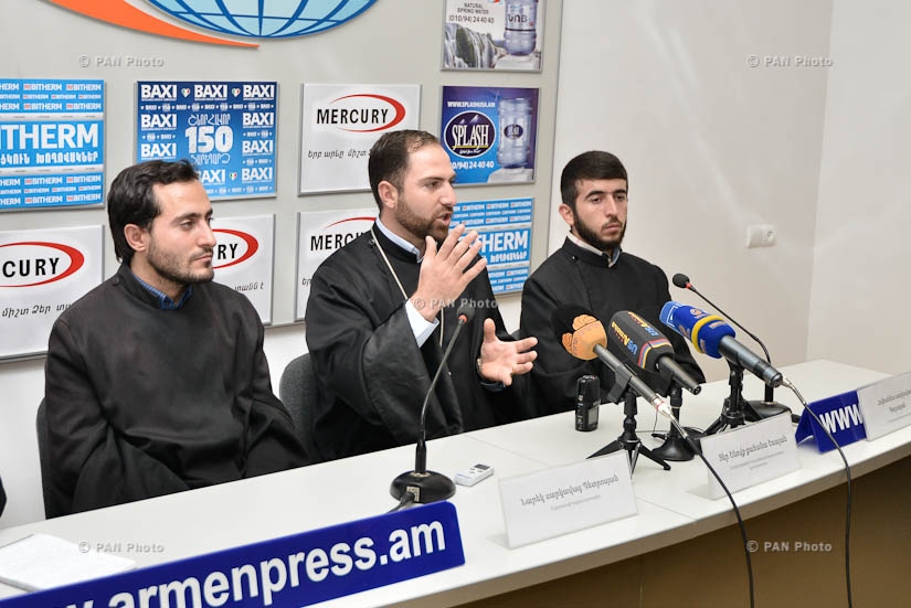 Press conference of spiritual leader of Yerevan Garrison and 5th Army Corps father Yenovk Ter-Yesayan and religious servants of N military unit, deacons Hovhannes Galstyan and Narek Petrosyan